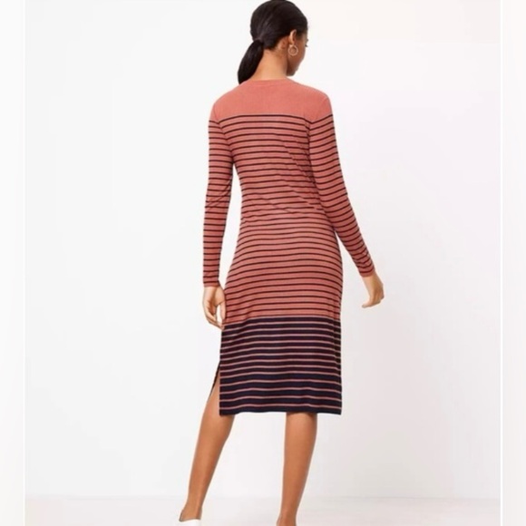 LOFT Striped Henley Midi Dress Sz L $89.50 - Picture 2 of 6